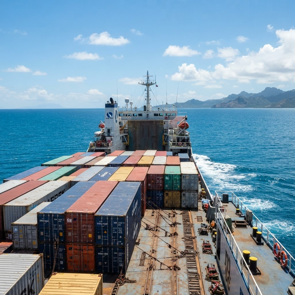 Container xếp trên boong tàu hướng ra biển